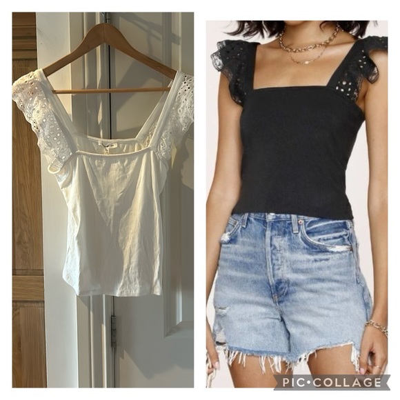 HEARTLOOK ANTHROPOLOGIE ribbed white tank with ruffle sleeves large - Picture 1 of 11